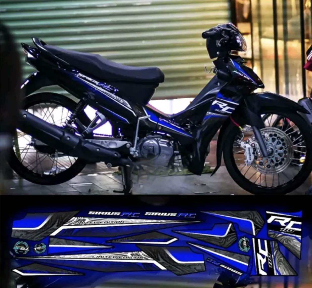 tem xe sirius mẫu rc 2023 trắng xám dán xe dàn áo đen độ kiểng