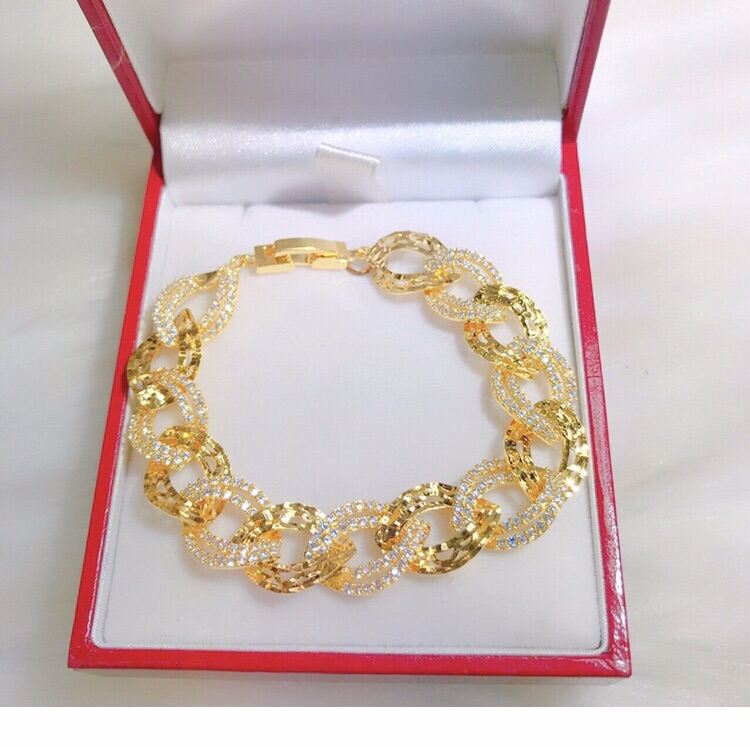 Lắc tay nữ kiểu khoen mạ vàng 18k đính xoàn cực đẹp