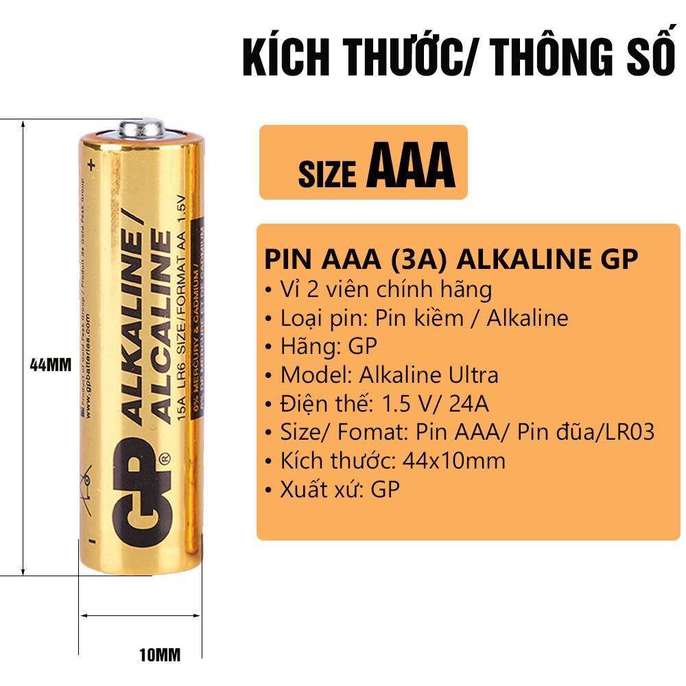 Vỉ 2 Pin GP Alkaline LR6 AA 1.5V (Pin chuyên dùng cho Chuột không dây Logitech) (PLR6)