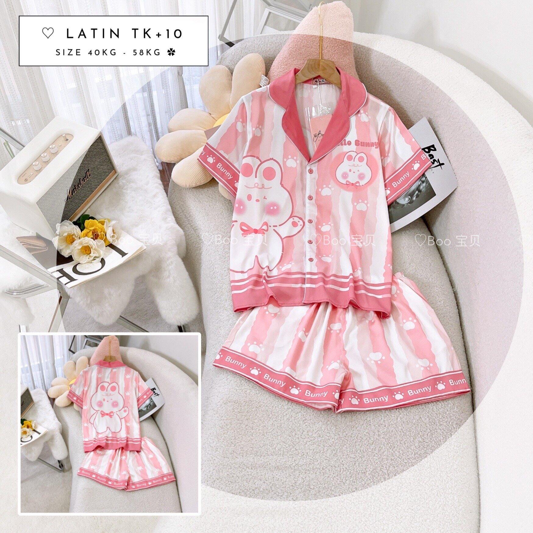 Pijama boo boo lụa latin cao cấp họa tiết thỏ bunny 40-58kg