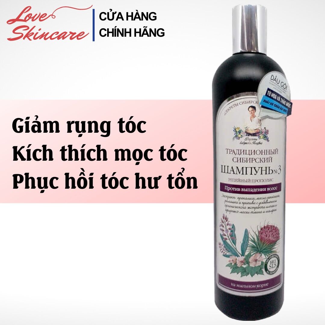 Dầu gội giảm rụng tóc kích mọc tóc phục hồi tóc hư tổn mọc tóc nhanh mượt tóc Agafia No.3 LOVESKINCARE VN