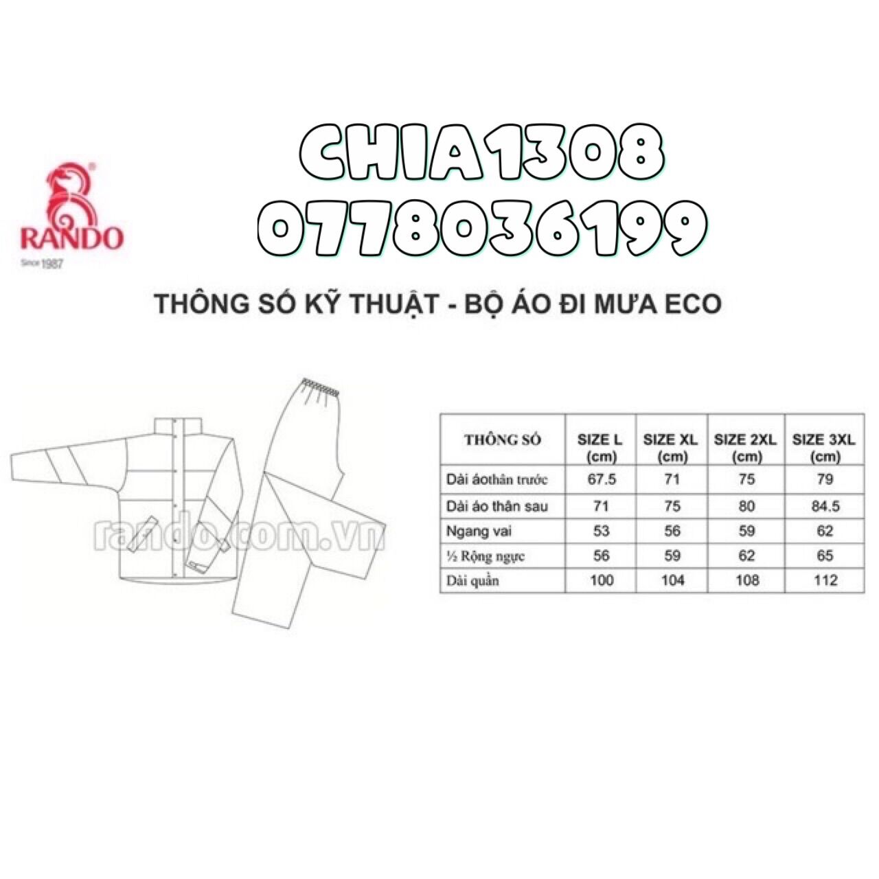 [HCM]ÁO MƯA BỘ ECO HIỆU RANDO ( Sỉ Ib )