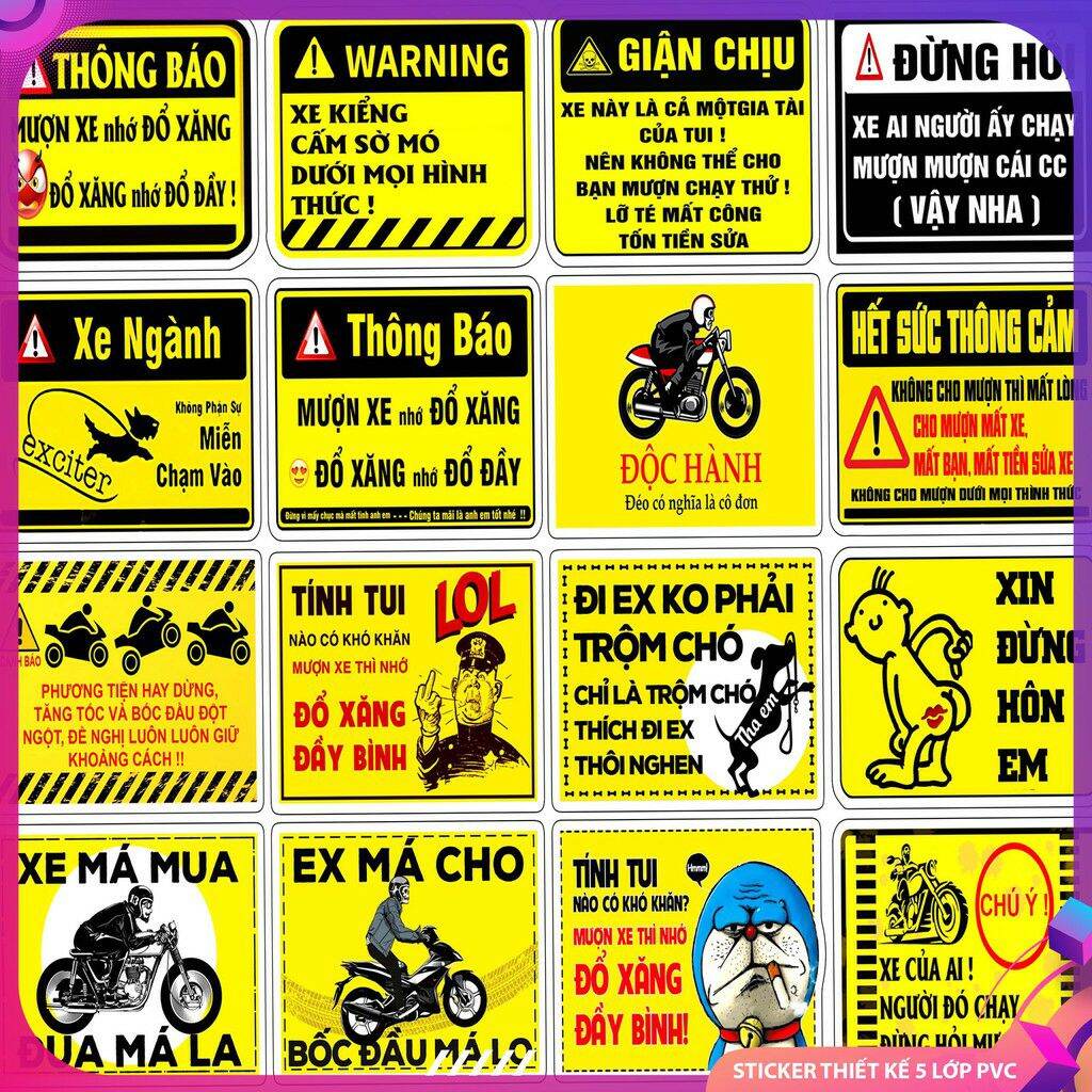 Bộ tem cảnh báo 2 dán xe chống nước chống bay màu