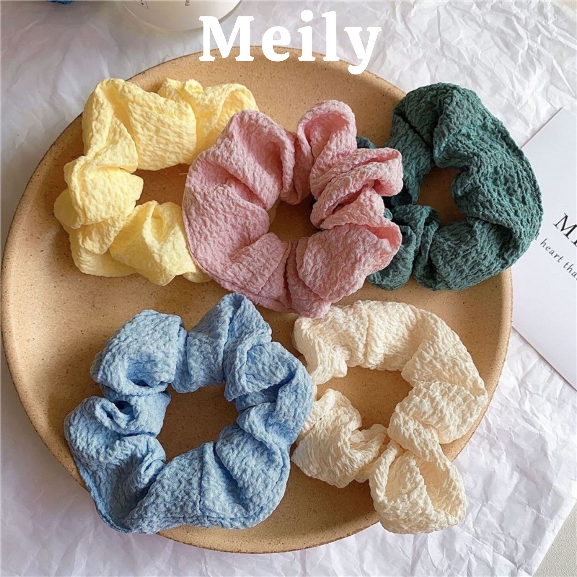 Cột tóc vải đũi trơn Scrunchies màu pastel dễ thương