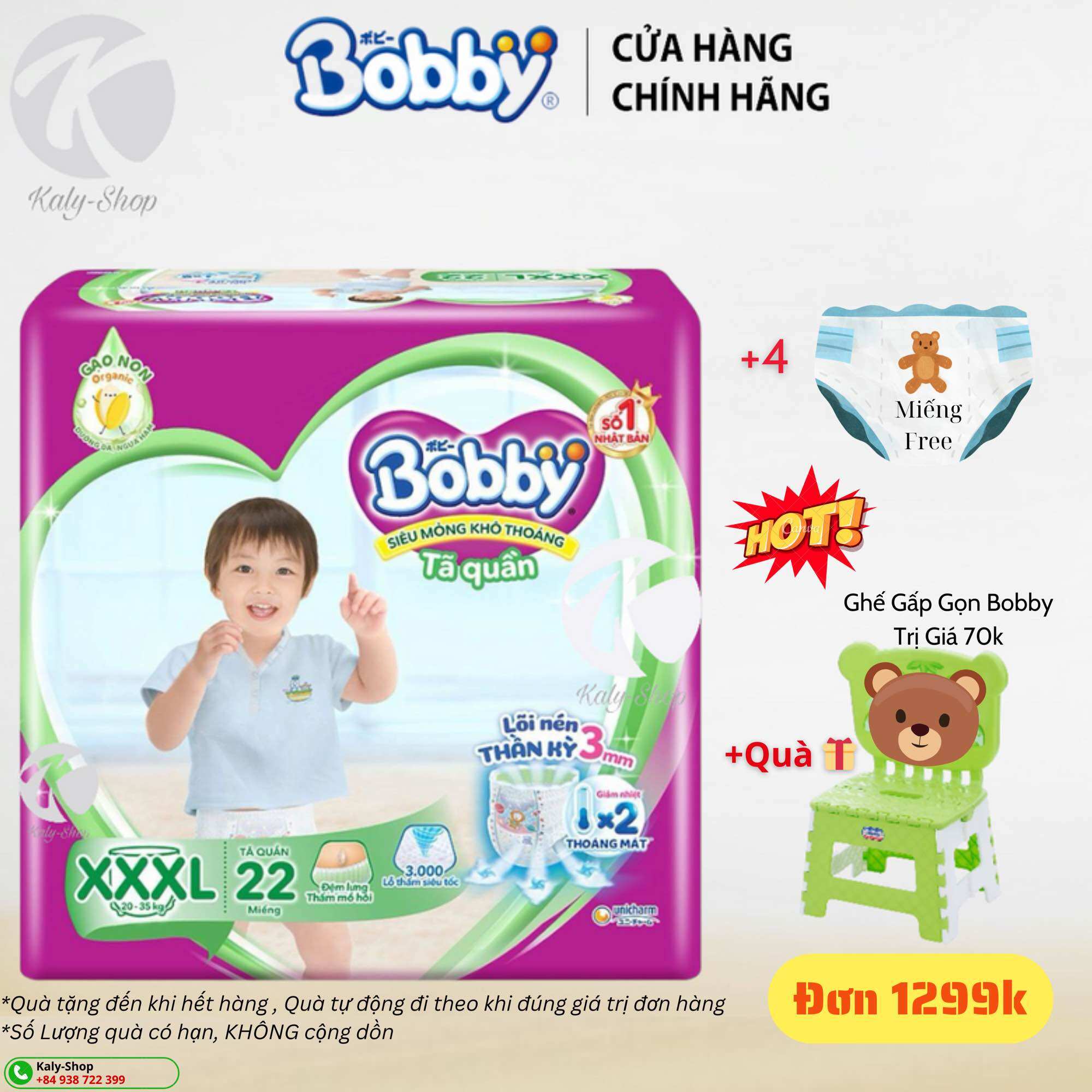 Bỉm tã quần bobby size xxxl 22+4 miếng