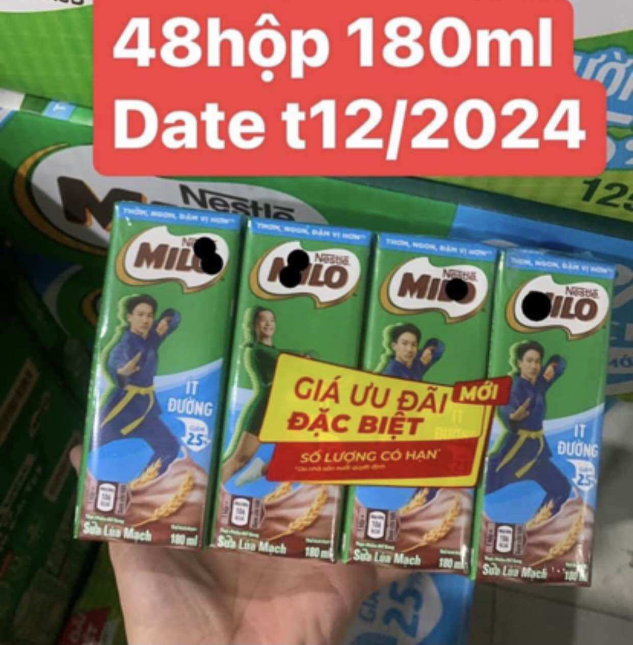 Thùng 48 hộp milo ít đường 180ml (Date t7/2025).b