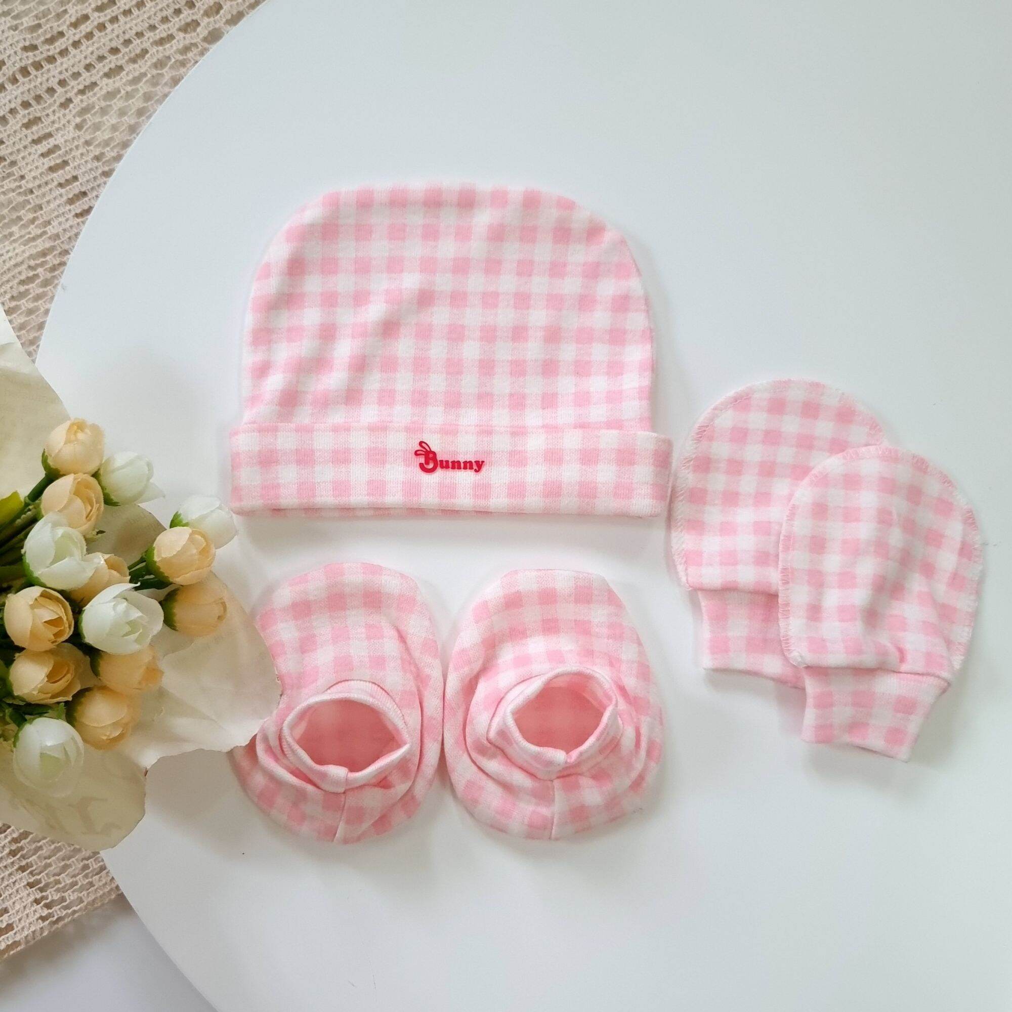 Set mũ + bao tay + bao chân sơ sinh chất đẹp BUNNY
