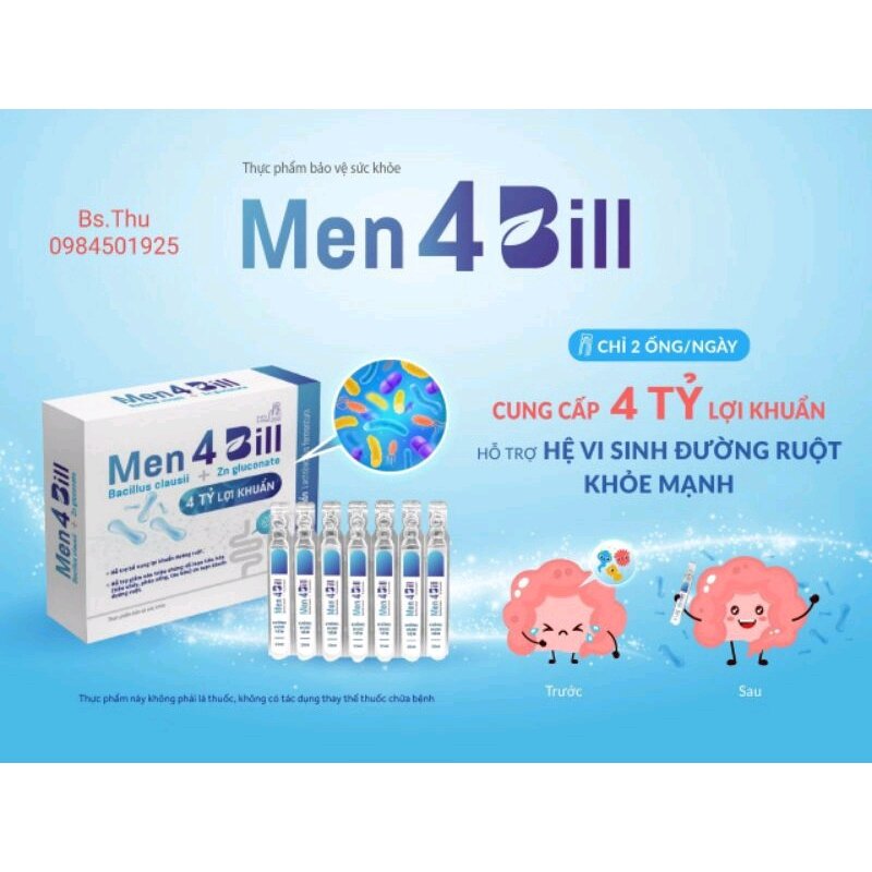 Men vi sinh 4 bill chứa 5 tỉ lợi khuẩn
hộp 10 ống men 4bill Hỗ trợ rối loạn tiêu hóa như táo bón, tiêu chảy, phân sống, biếng ăn, hay nôn trớ, quấy khóc