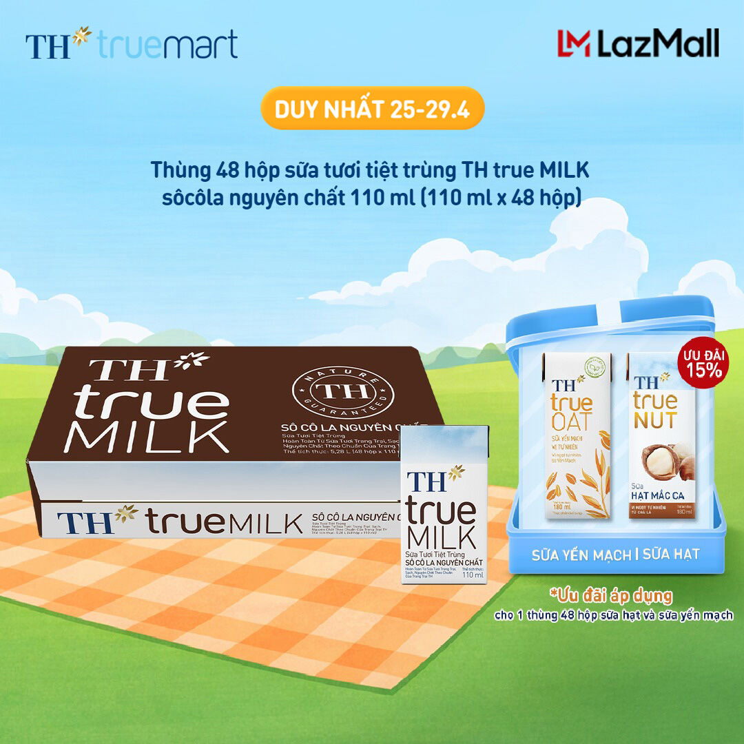 Thùng 48 hộp sữa tươi tiệt trùng TH true MILK sôcôla nguyên chất 110 ml (110 ml x 48)