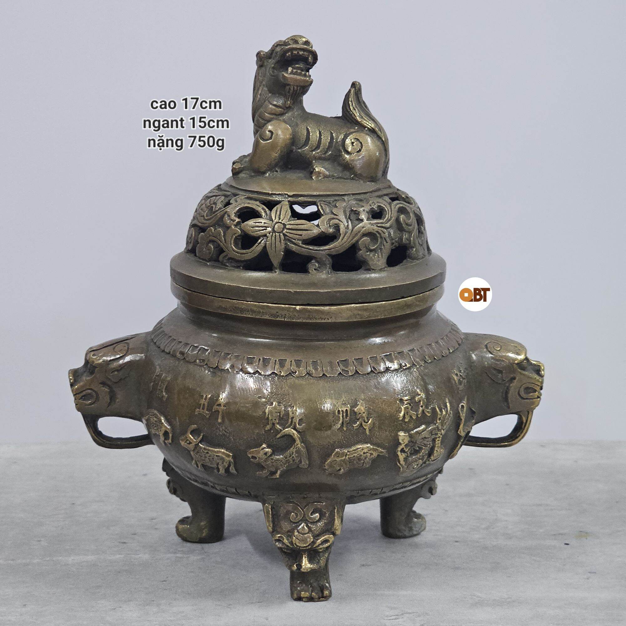 Xông trầm 12 con giáp lớn bằng đồng phong thuỷ