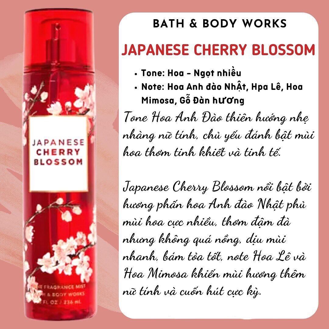 Xịt Thơm Body Mist Bbw Japanese Cherry Blossom Hương Hoa Anh đào Nhật Bản Nước Hoa Nữ