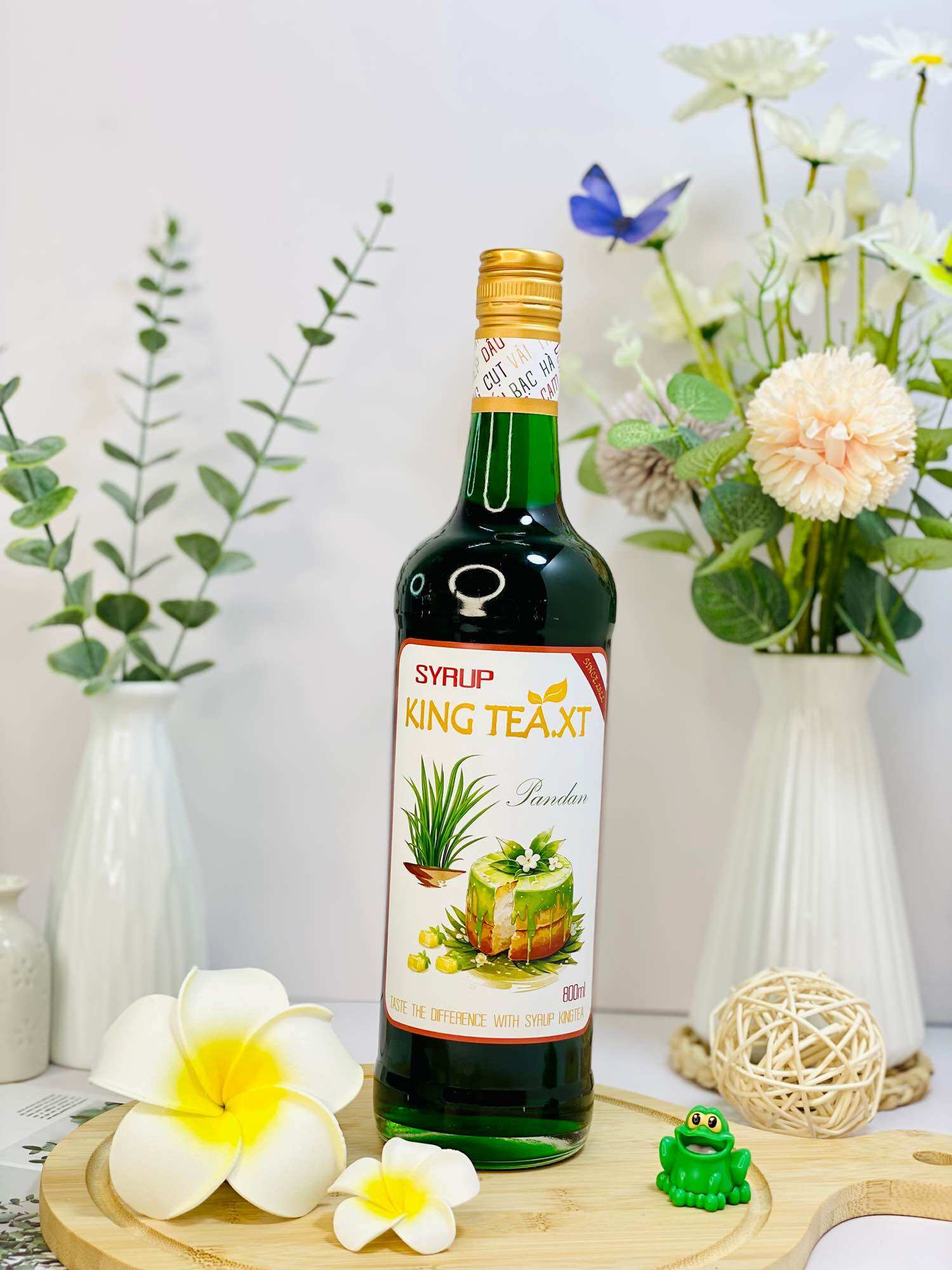 Syrup LÁ NẾP(Lá Dứa) Pha Chế(Syrup Pandan) KINGTEA.XT-Chai Thủy Tinh 800ml