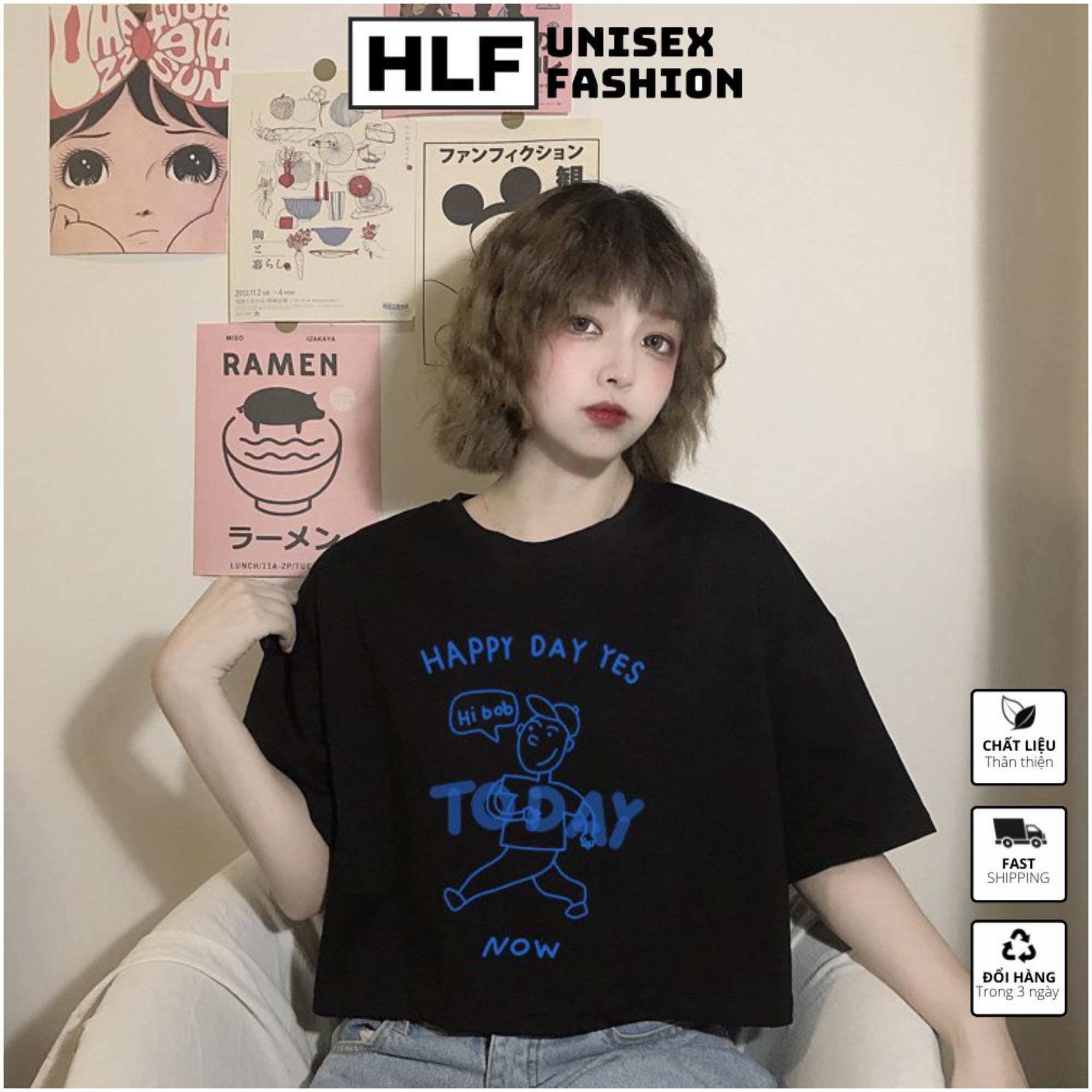 Áo baby tee cổ tròn thun nữ croptop Happy Day Today, brand HLF
