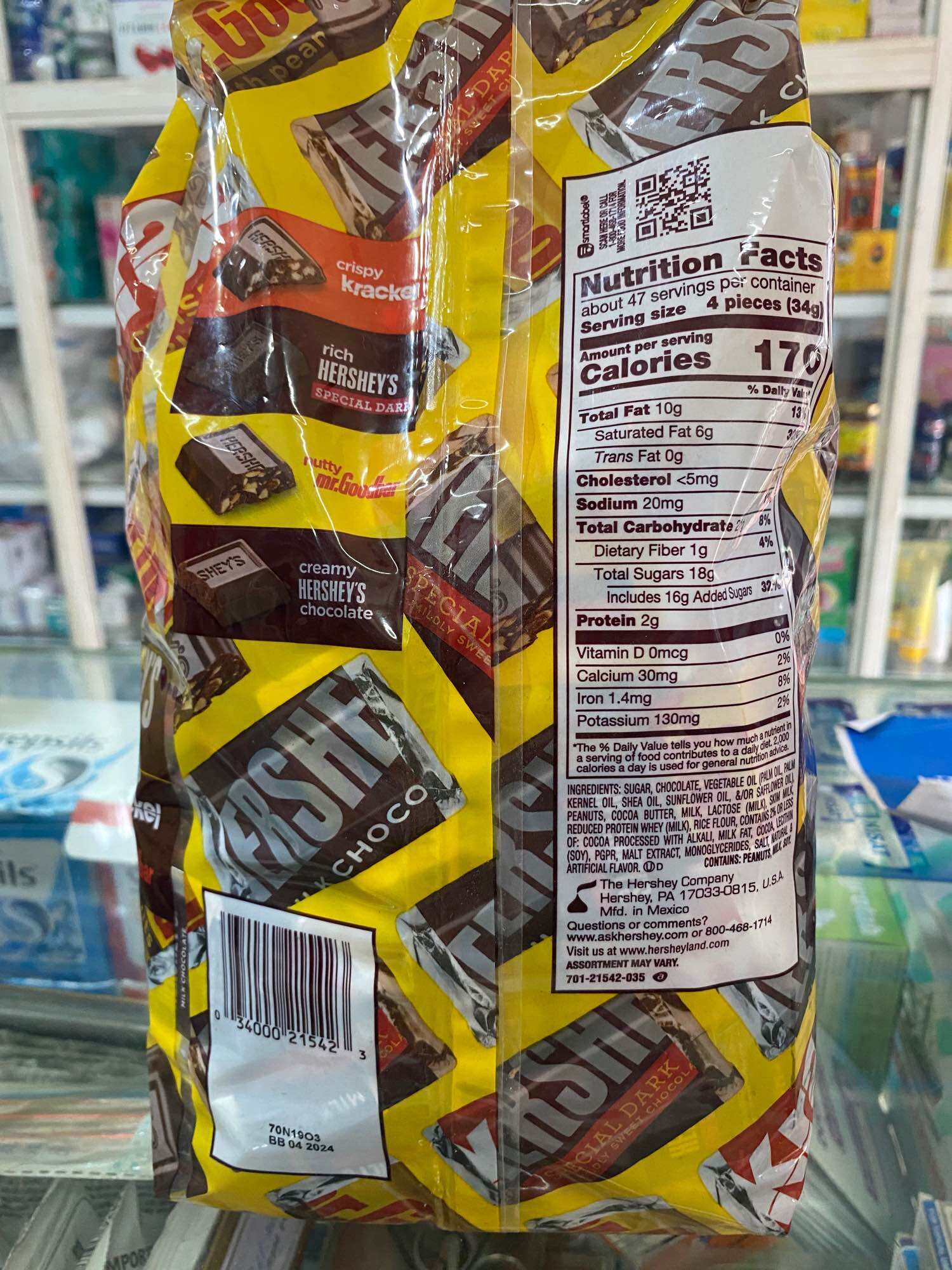 KẸO SOCOLA HERSHEY’S gói 1.58kg, 180 viên