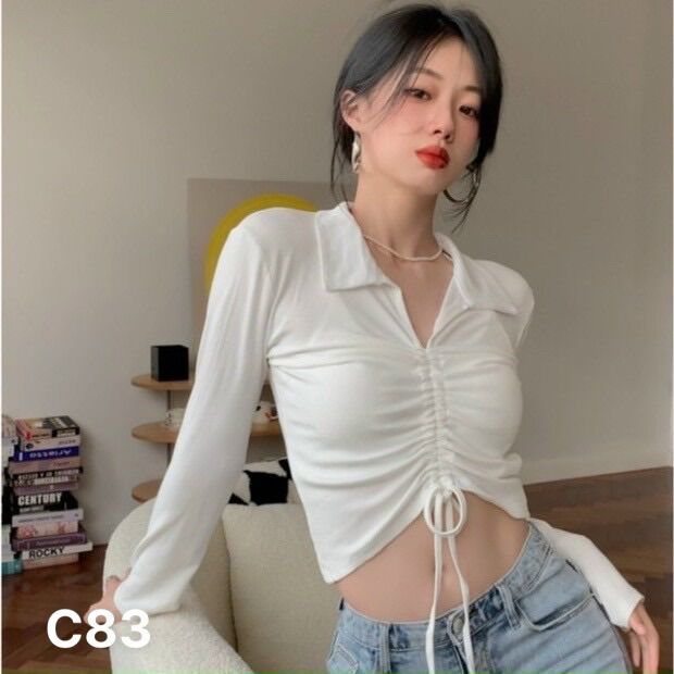 Áo kiểu nữ cổ trụ rút dây cực mốt