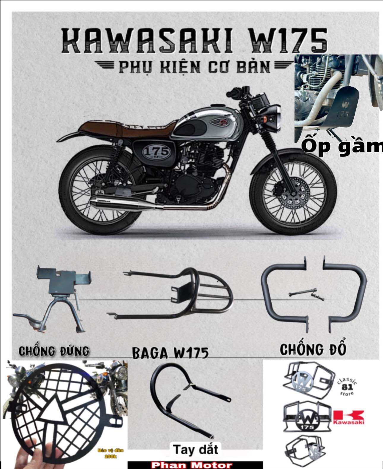 Baga xe Kawasaki W175 sơn tĩnh điện siêu đẹp