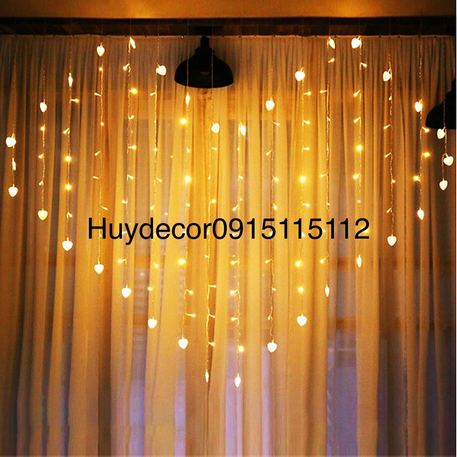 Đèn rèm led hình trái tim Huydecor trang trí