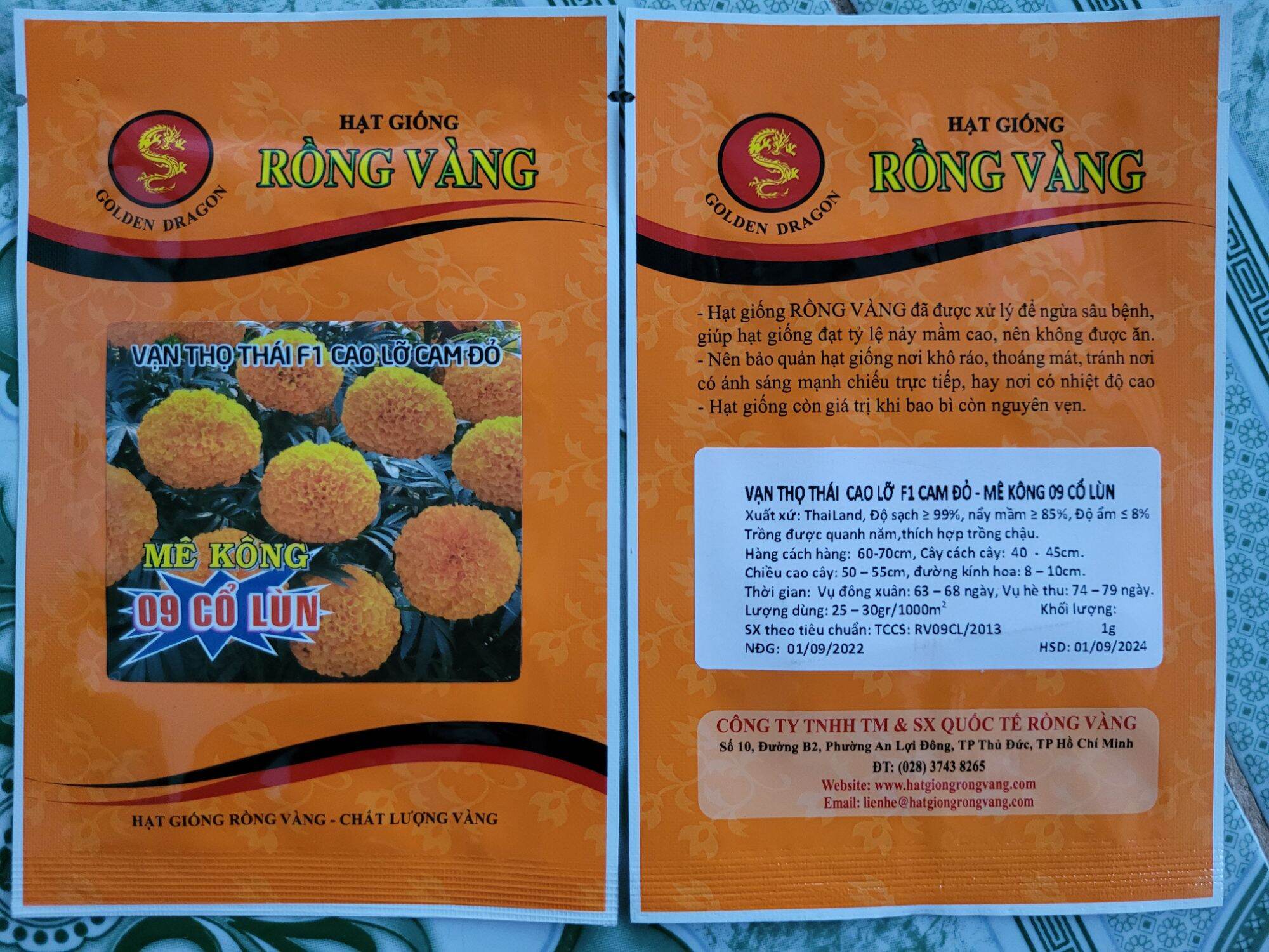 Hạt giống vạn thọ Thái cao lỡ cam đỏ 09 cổ lùn gói 1gr