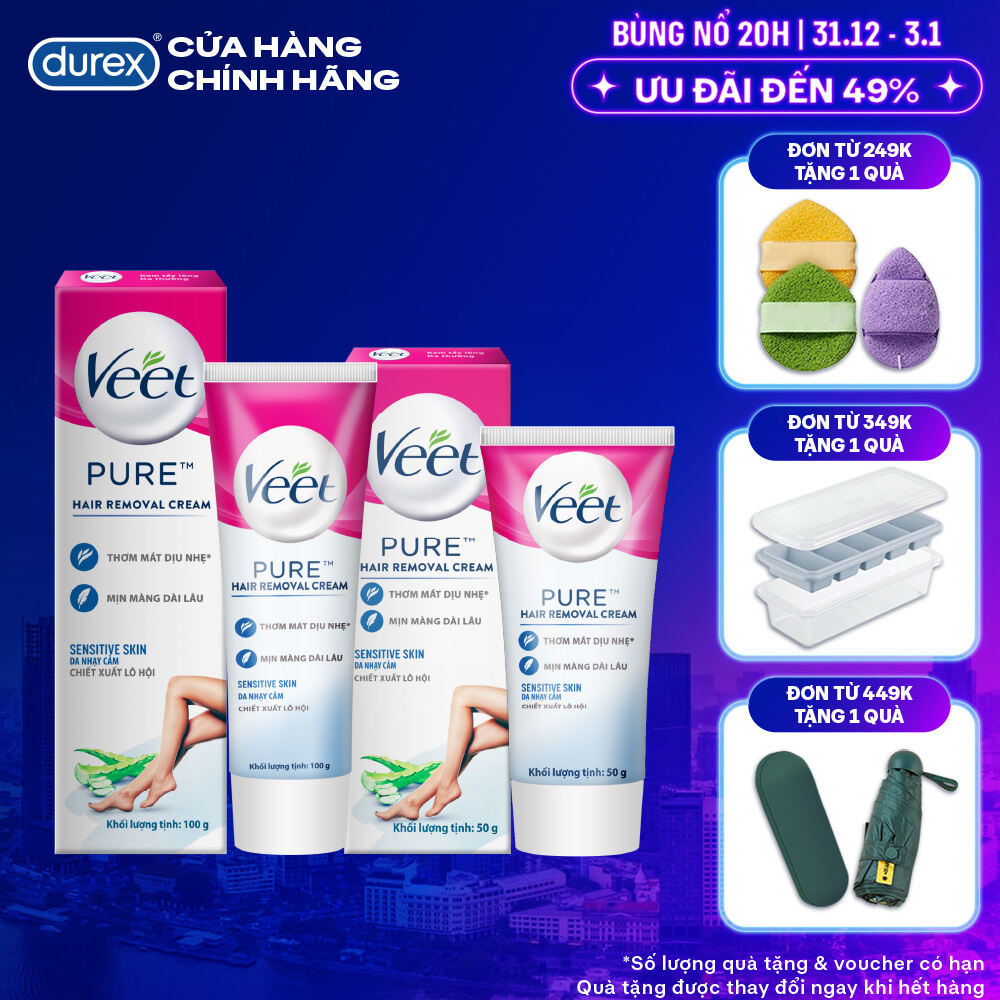 MỚI Combo 2 hộp Kem tẩy lông Veet Pure cho da nhạy cảm hộp 50g và hộp 100g công thức Pure cải tiến