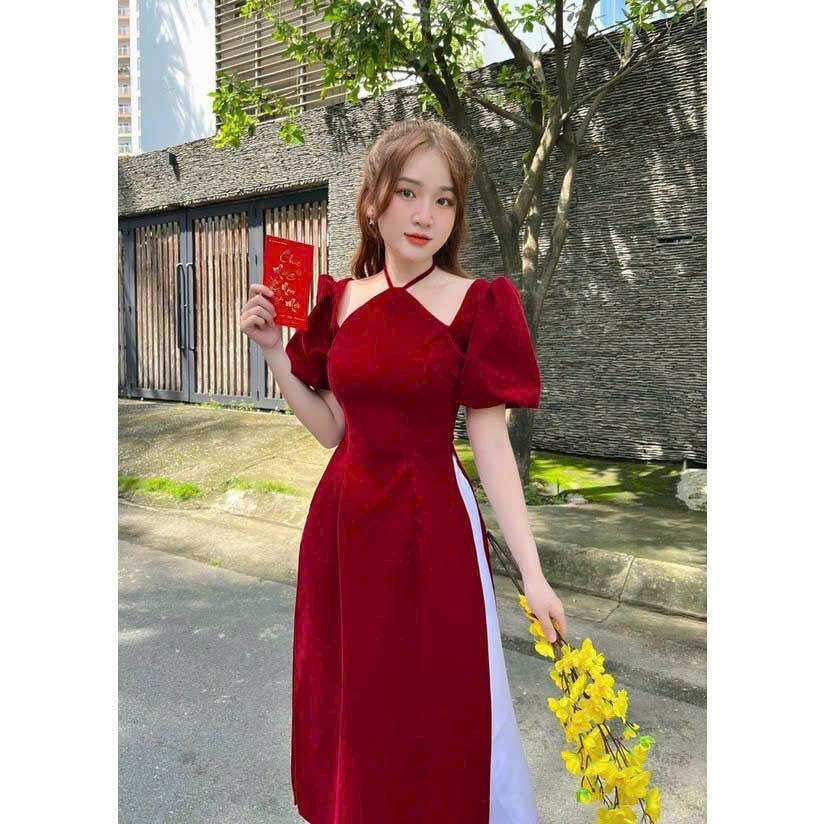 (SHOP TÁO ĐỎ BIGSIZE 50KG ĐẾN 90KG) set áo dài cổ yếm không nơ