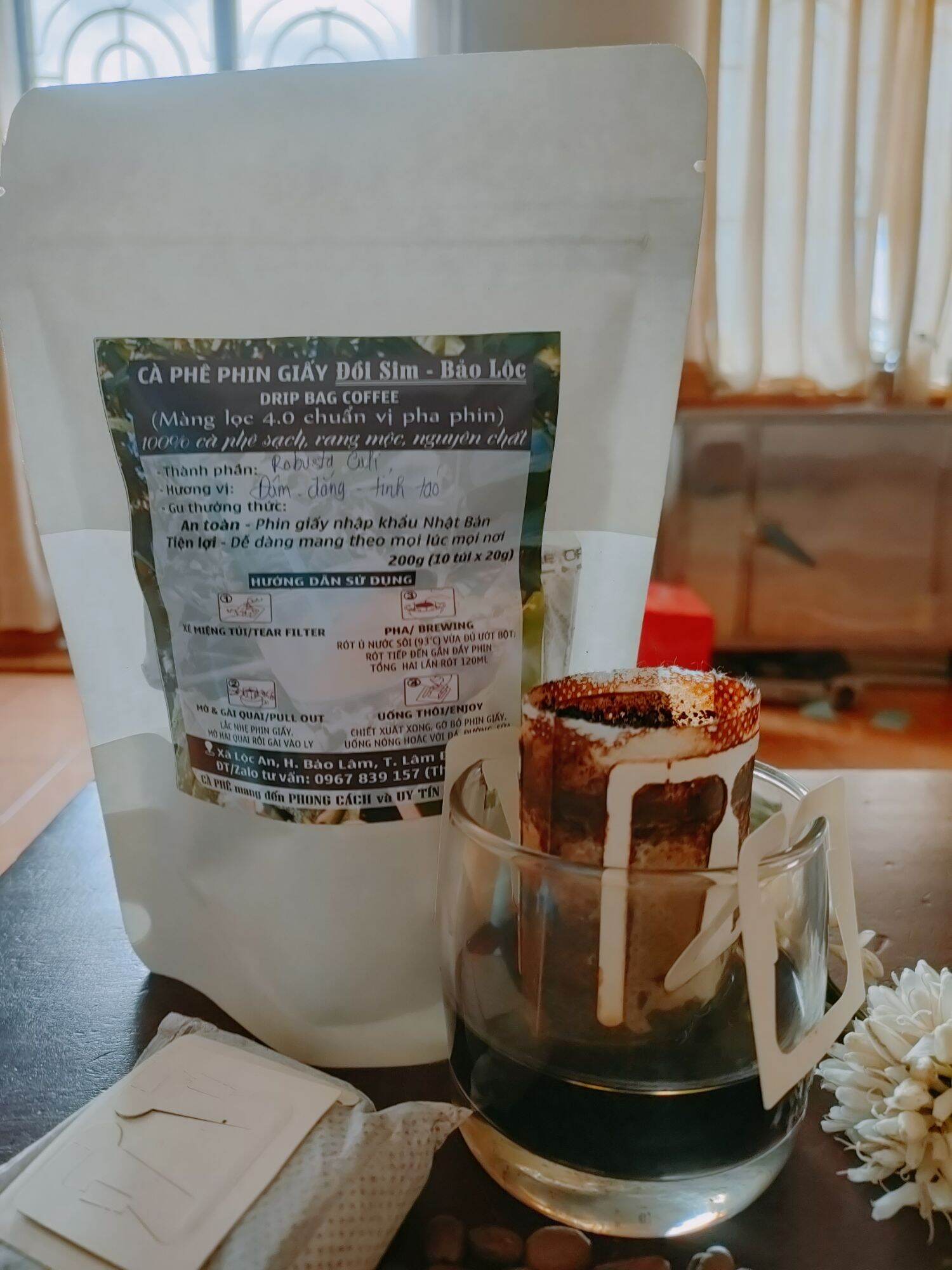 Cà phê Túi lọc phin giấy Robusta Culi 100% mộc nguyên chất (200gram/10 túi lọc)