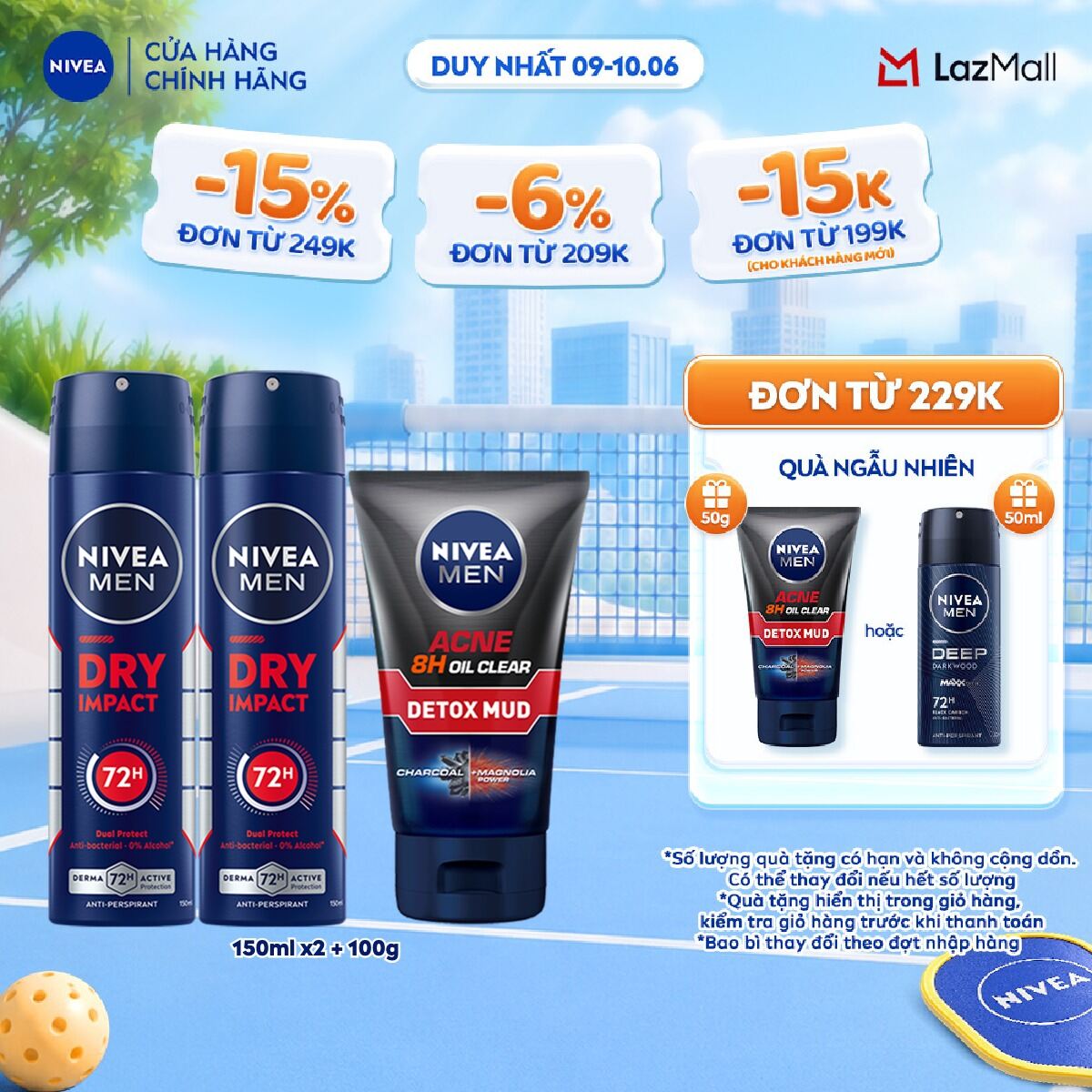 Bộ 3 Sản Phẩm Gồm 2 Xịt Ngăn Mùi NIVEA MEN Khô Thoáng (150 ml) - 81602x2 + Sữa Rửa Mặt NIVEA MEN Bùn Khoáng Kiểm Soát Nhờn | Ngừa Mụn | Sạch Sâu (100 g) - 83940
