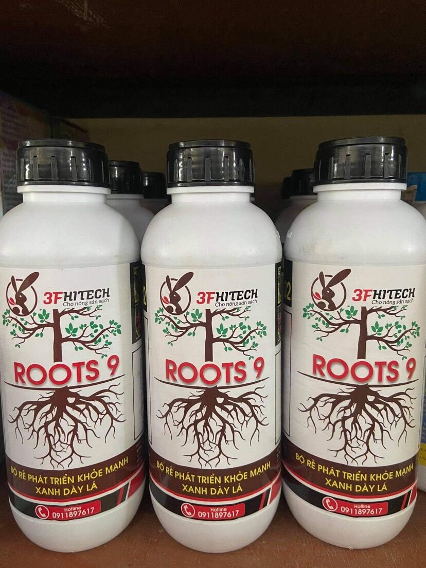 phân bón hữu cơ ROOTS 9 (chai 1 lít) siêu ra rễ, cải tạo đất tơi xốp, xanh lá, dày lá, phát đọt, nhập khẩu từ Mỹ.