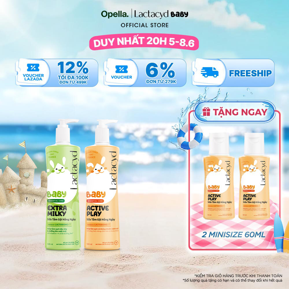Bộ Sữa Tắm Gội Trẻ em Lactacyd Baby Active Play 500ml +1 Lactacyd Baby Extra Milky 500ml