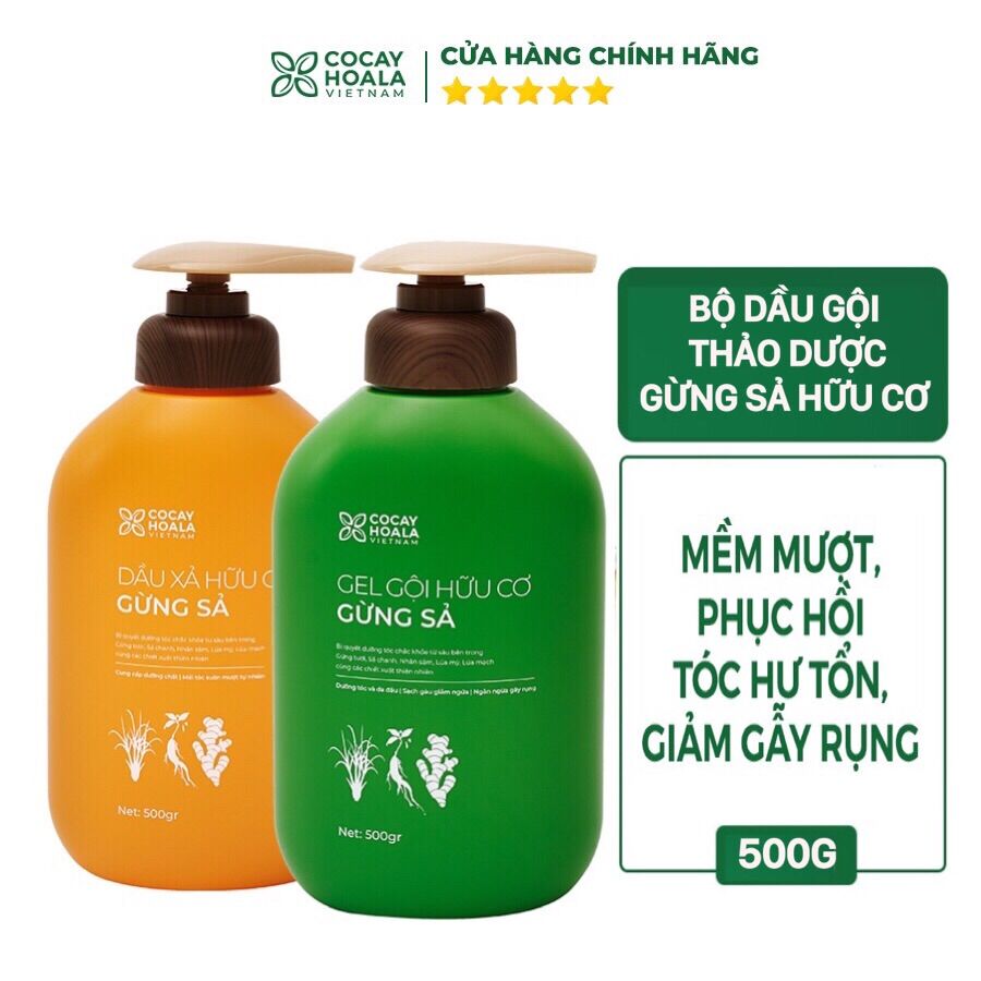 Combo gel gội - dầu xả gừng sả hữu cơ cỏ cây hoa lá 500g/chai