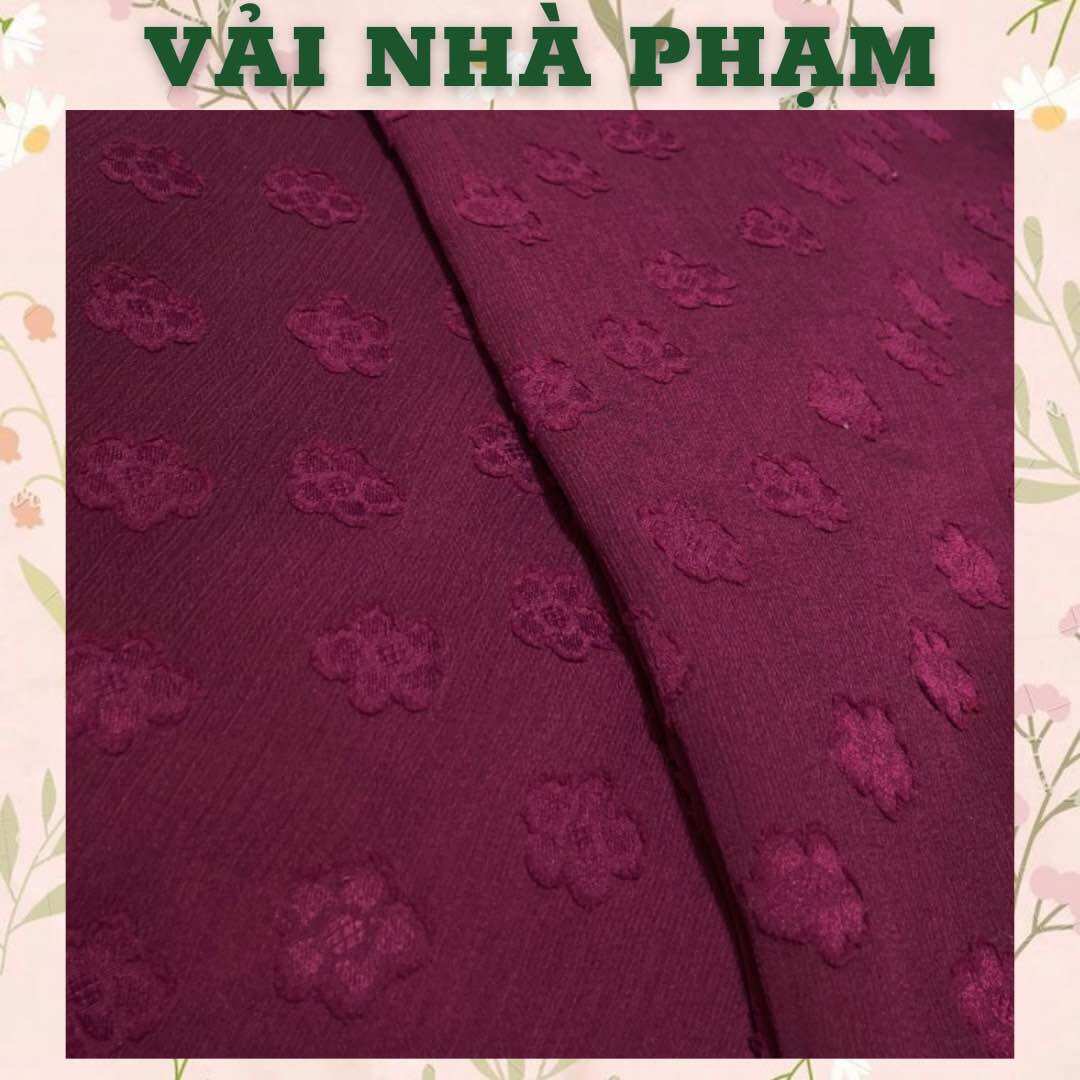 Vải voan ép hoa nền đỏ bầm-khổ 1.5m-vải nhà phạm