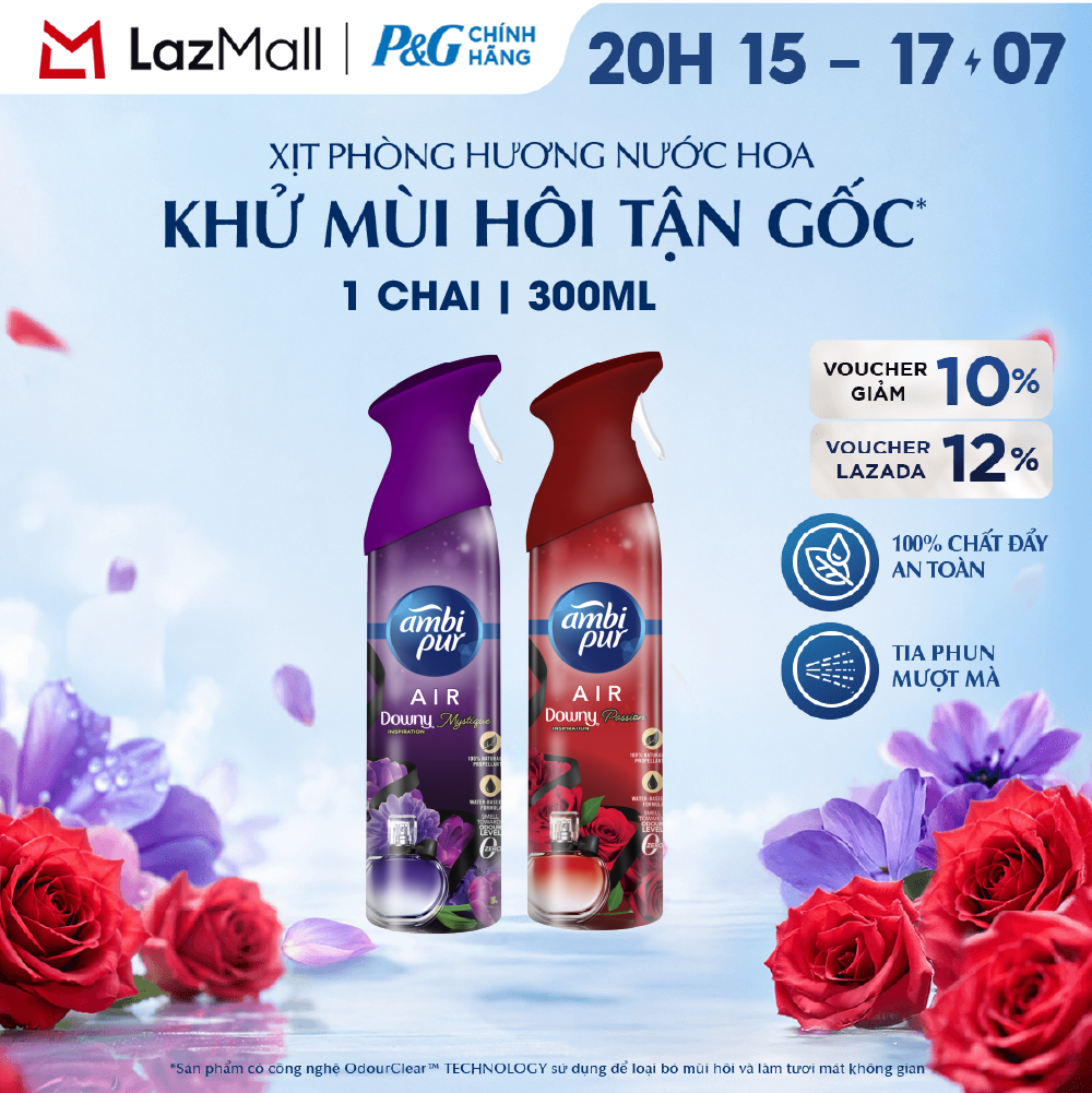 Nước Thơm Xịt Phòng Cao Cấp AMBI PUR Khử Mùi Khó Chịu Hương Đam Mê/ Huyền Bí Chai 275ML