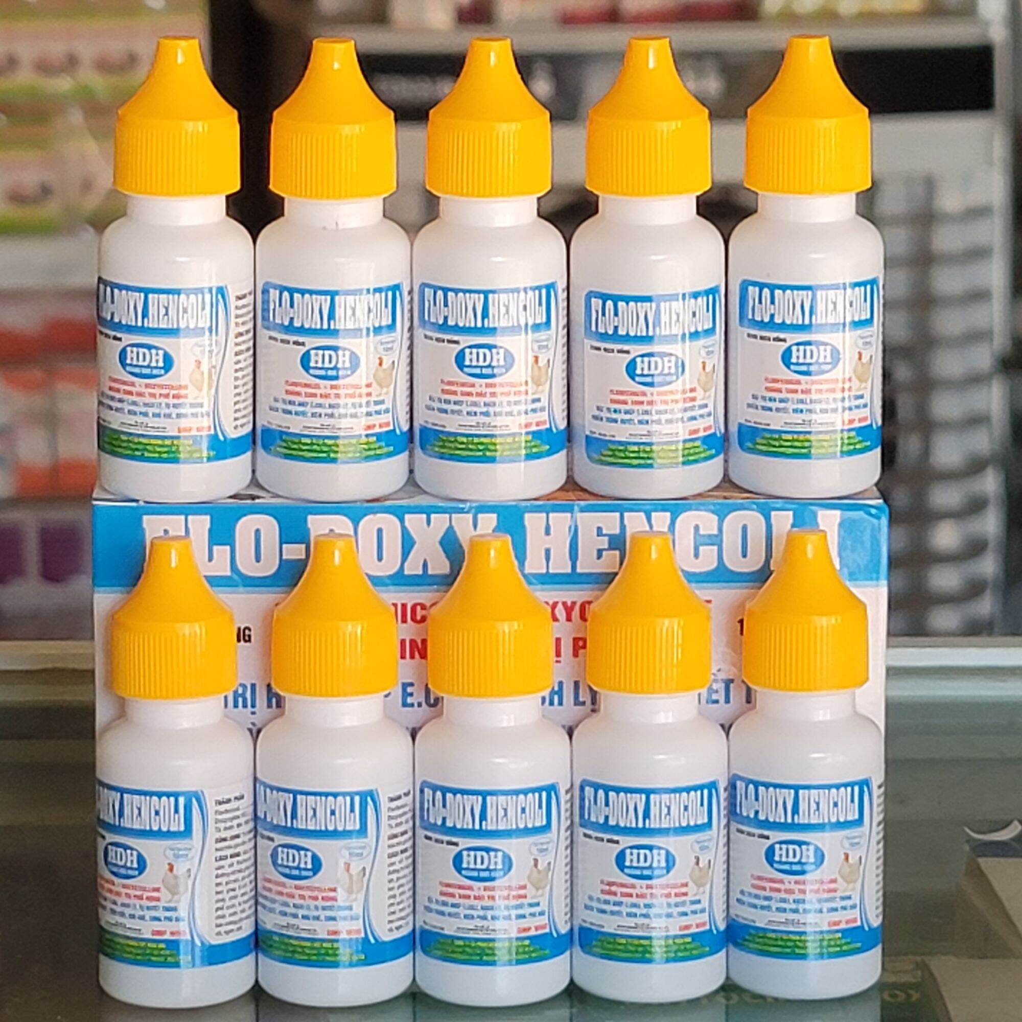 Lọ Flodoxy Hencoli 10ml chuyên viêm phổi, sưng phù đầu, chảy bọt mắt, ngáp, hen suyễn, khò khè, khó thở, thương hàn ở gà đá và thú cưng