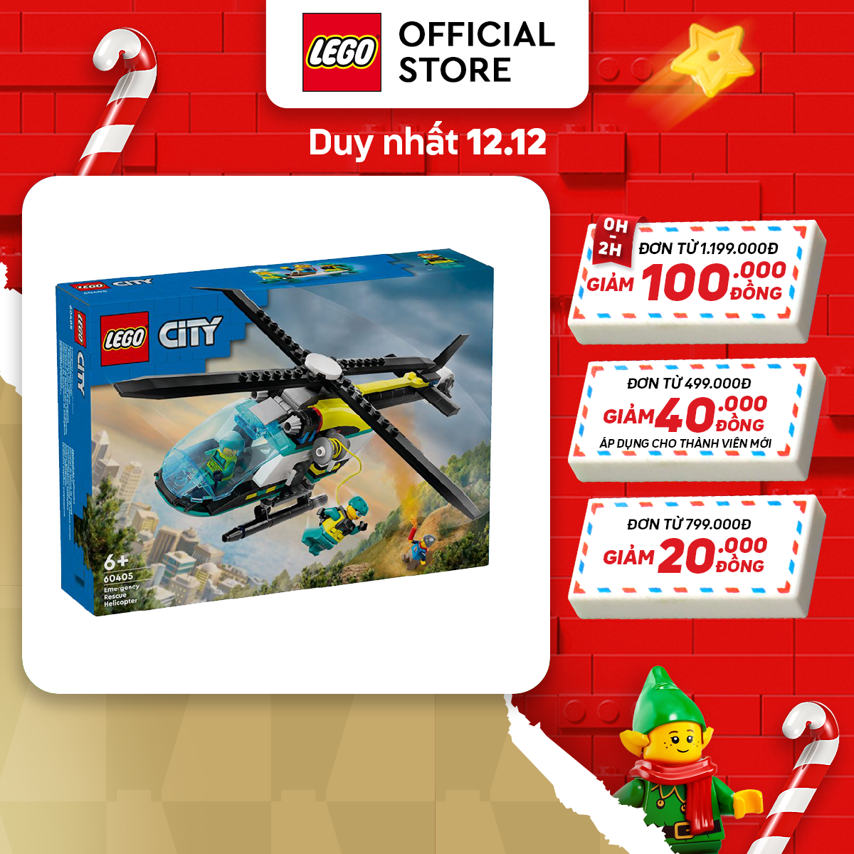 LEGO CITY 60405 Đồ chơi lắp ráp Trực thăng cấp cứu chuyên dụng (226 chi tiết)