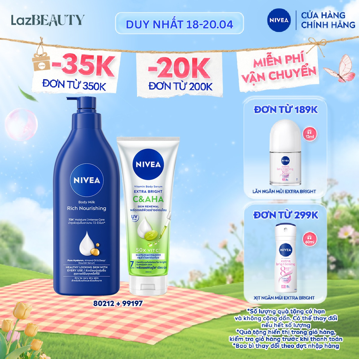 Bộ Sữa Dưỡng Thể NIVEA Dưỡng Ẩm Chuyên Sâu 48H (550 ml) và Serum Dưỡng Thể NIVEA Vitamin Extra Bright CAHA (300 ml)