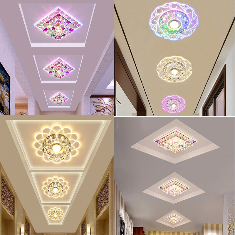 Đèn hành lang lối đi bảy màu trang trí nhà đèn led lối vào pha lê hình vuông đèn chính thông minh đèn led âm tường