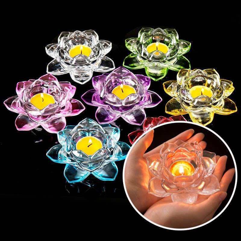 Chân Đế Đèn Cầy Tealight Chất Liệu Thuỷ Tinh Có Bảy Màu Sắc Khác Nhau - Đồ Thờ Cát Tường