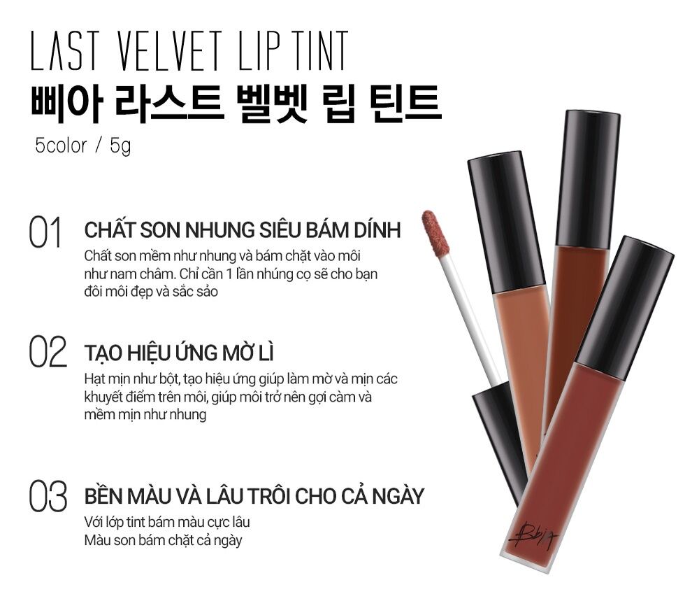 SON KEM LÌ BBIA LAST VELVET LIP TINT CÁC LOẠI VERSION NỘI ĐỊA HÀN QUỐC