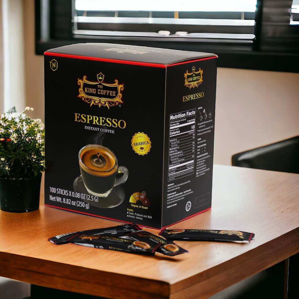 Cà phê hoà tan đen Espresso King Coffee Hộp 100 gói x 2.5gam