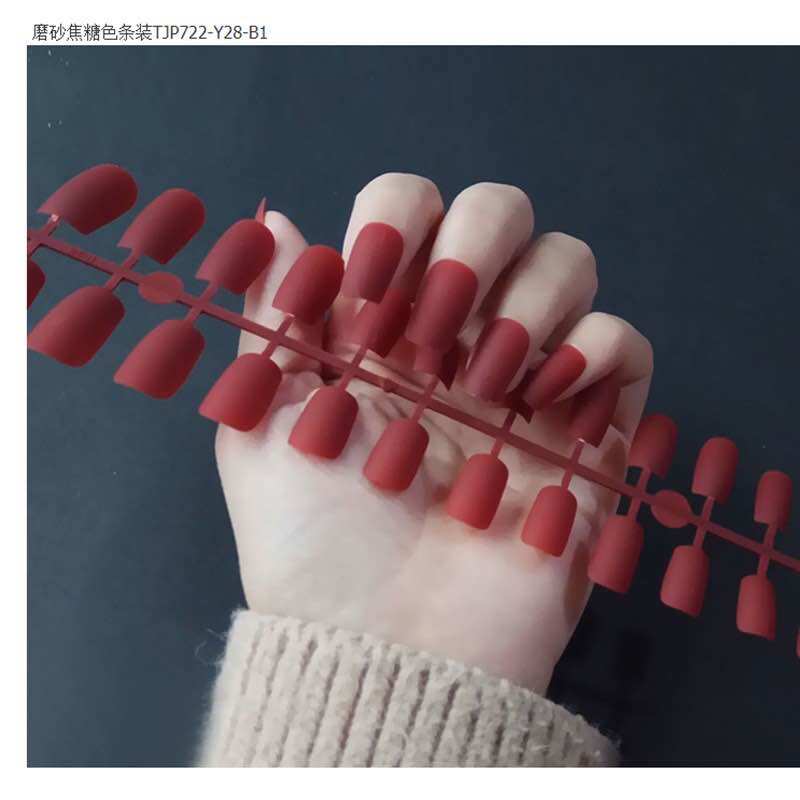 Bộ 24 Móng Tay Màu Đỏ Nhám Vuông Kèm keo Dán