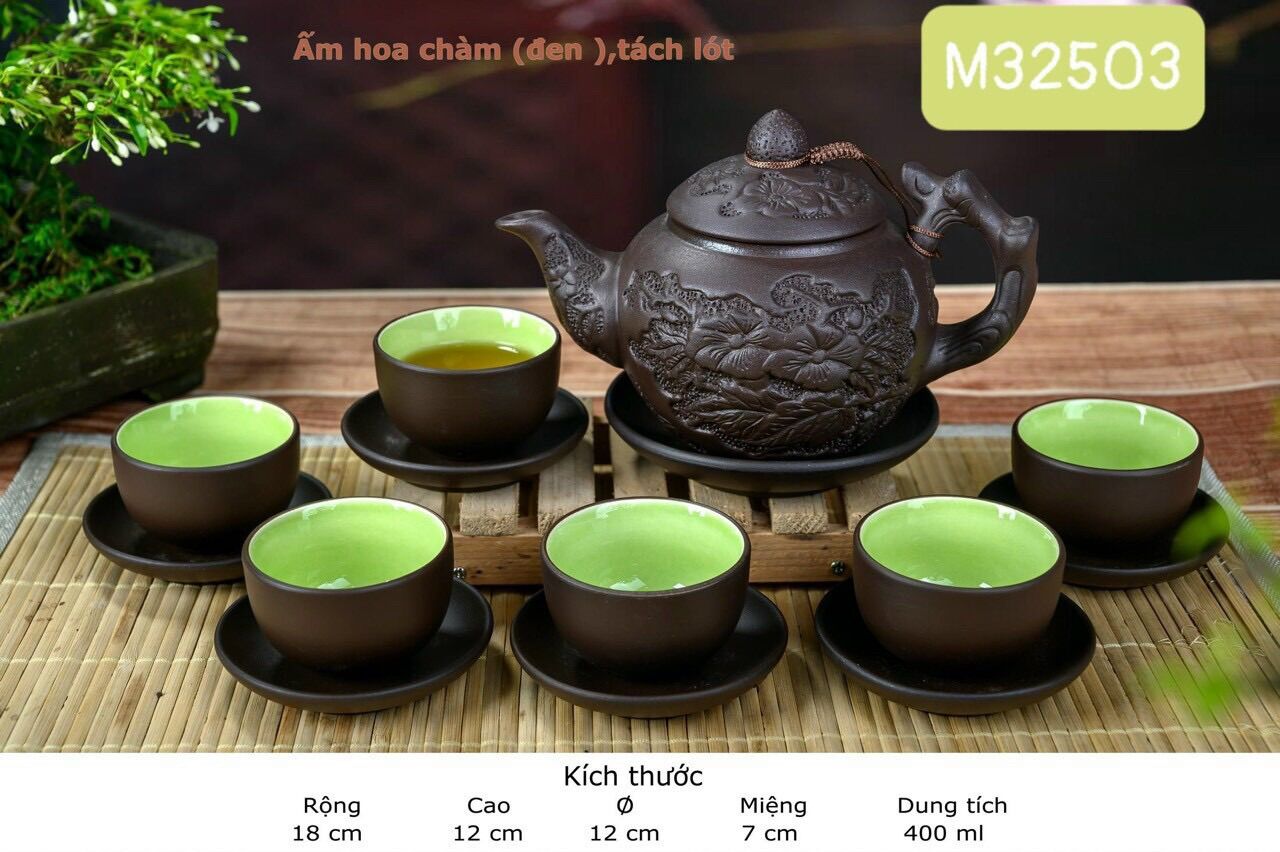 Bộ ấm chén gốm Sa tử. Gốm sứ Bát Tràng.