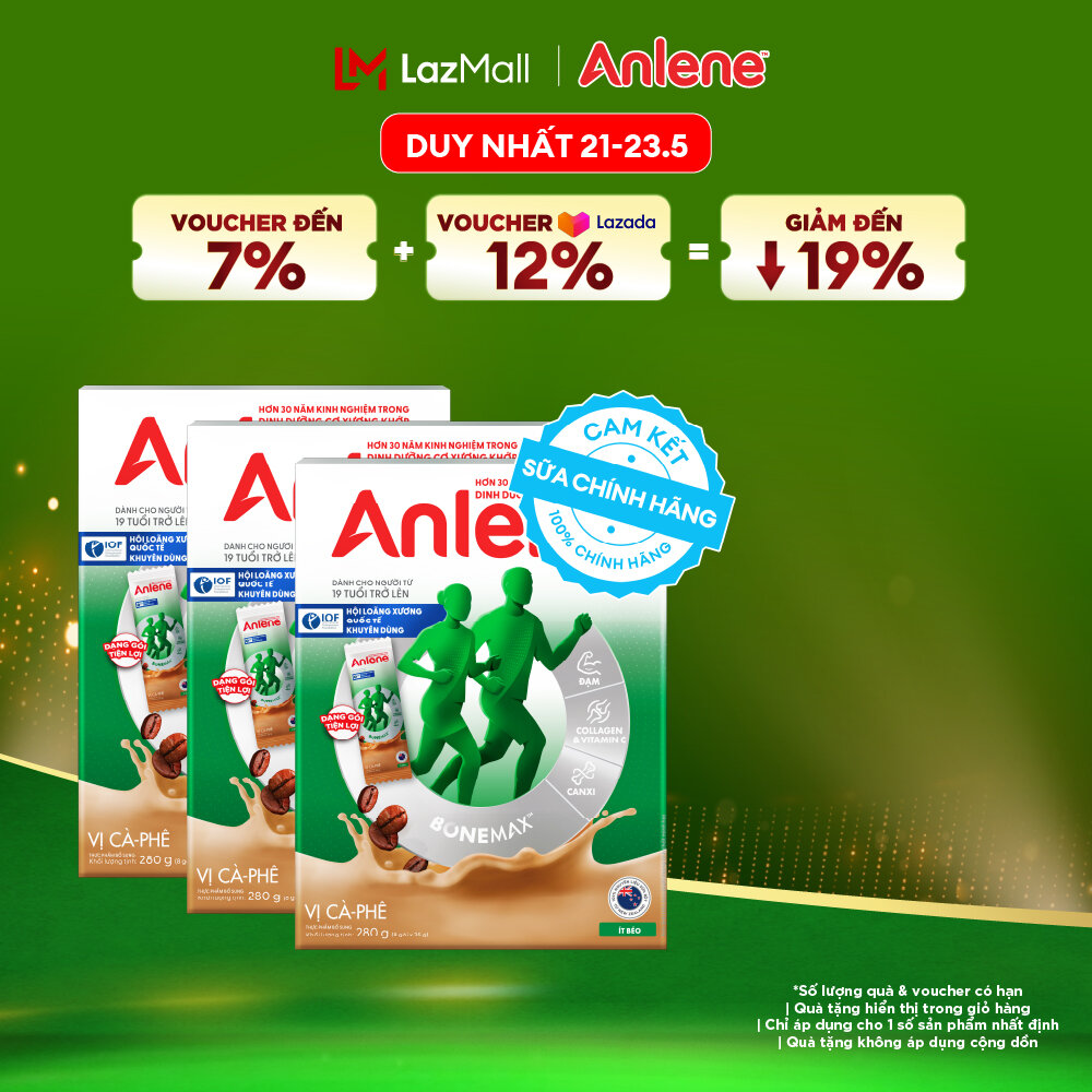 [Voucher giảm đến 26%]Combo 3 Sữa Bột Anlene Hương Cà Phê Dạng Gói Tiện Lợi (8 Gói x 35G)