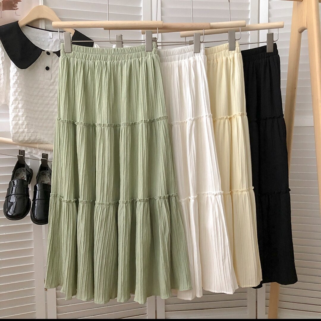 Chân váy midi 3 tầng bèo nhún ulzzang