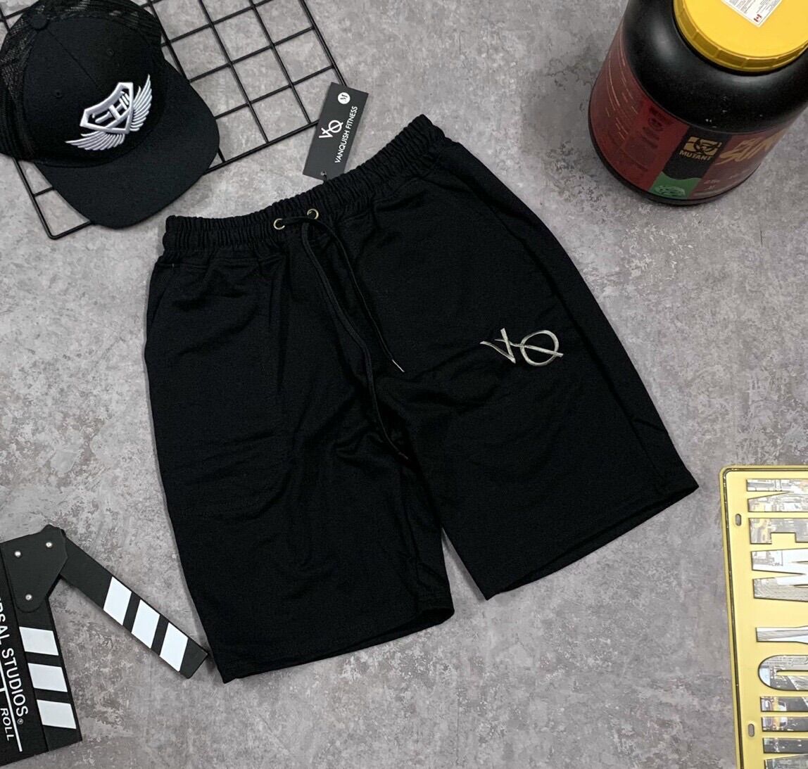 [sale sốc] quần short gym nam VANQUISH nỉ da cá cao cấp.