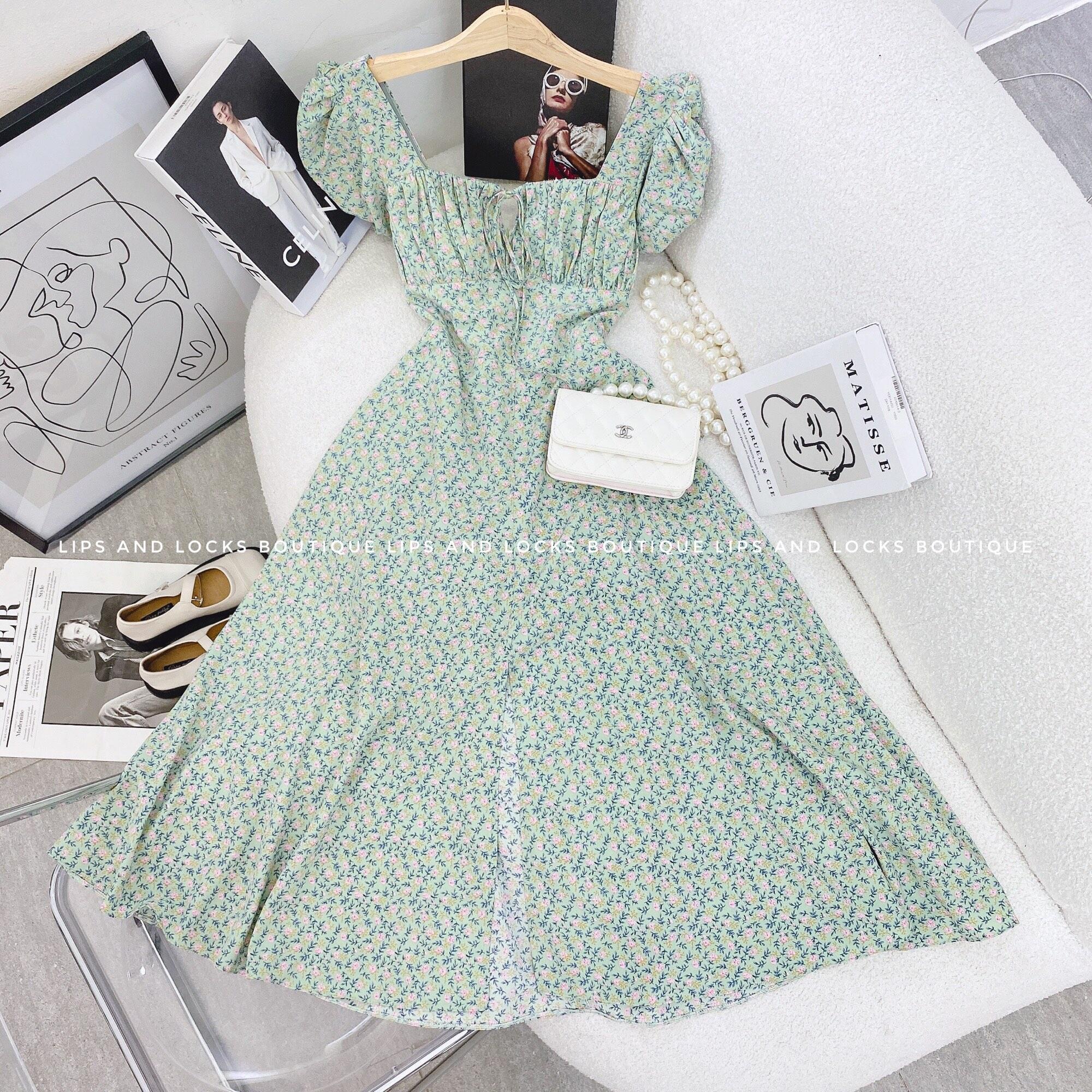 ĐẦM MAXI HOA XANH XẺ TÀ ĐÙI