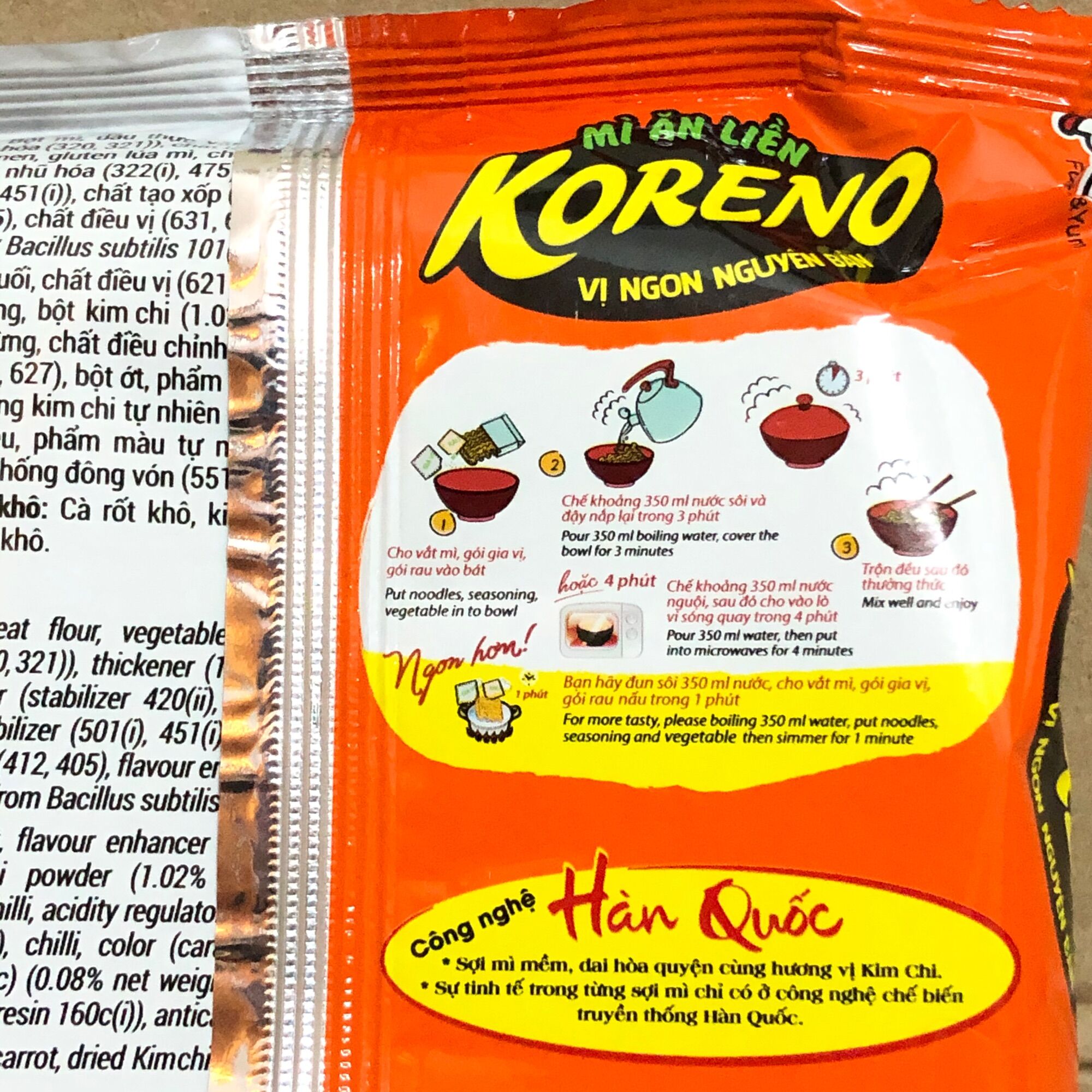 [6 gói x75 g][Kimchi] Lốc Mỳ Ăn Liền Úp 3 Phút Koreno Paldo