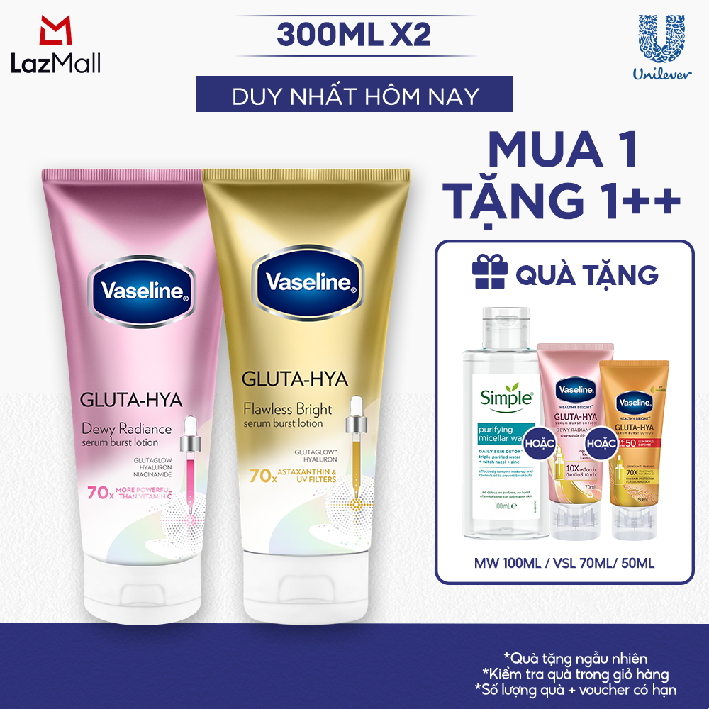Combo Sữa dưỡng thể Ngày  Đêm Vaseline Gluta-Hya Dưỡng Da Sáng Mịn Sau 7 Ngày 300ML/260ML (dung tích và bao bì tùy đợt nhập hàng)