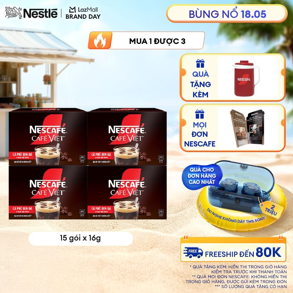 [ƯU ĐÃI THÁNG 5][FREESHIP HCM] Combo 4 hộp Cà phê đen hòa tan NESCAFÉ CAFÉ VIỆT (16g x 15 gói)