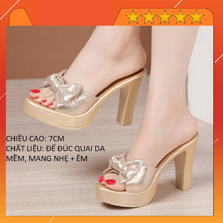 Dép cao gót nơ nhũ 7F GPSHOP ms02