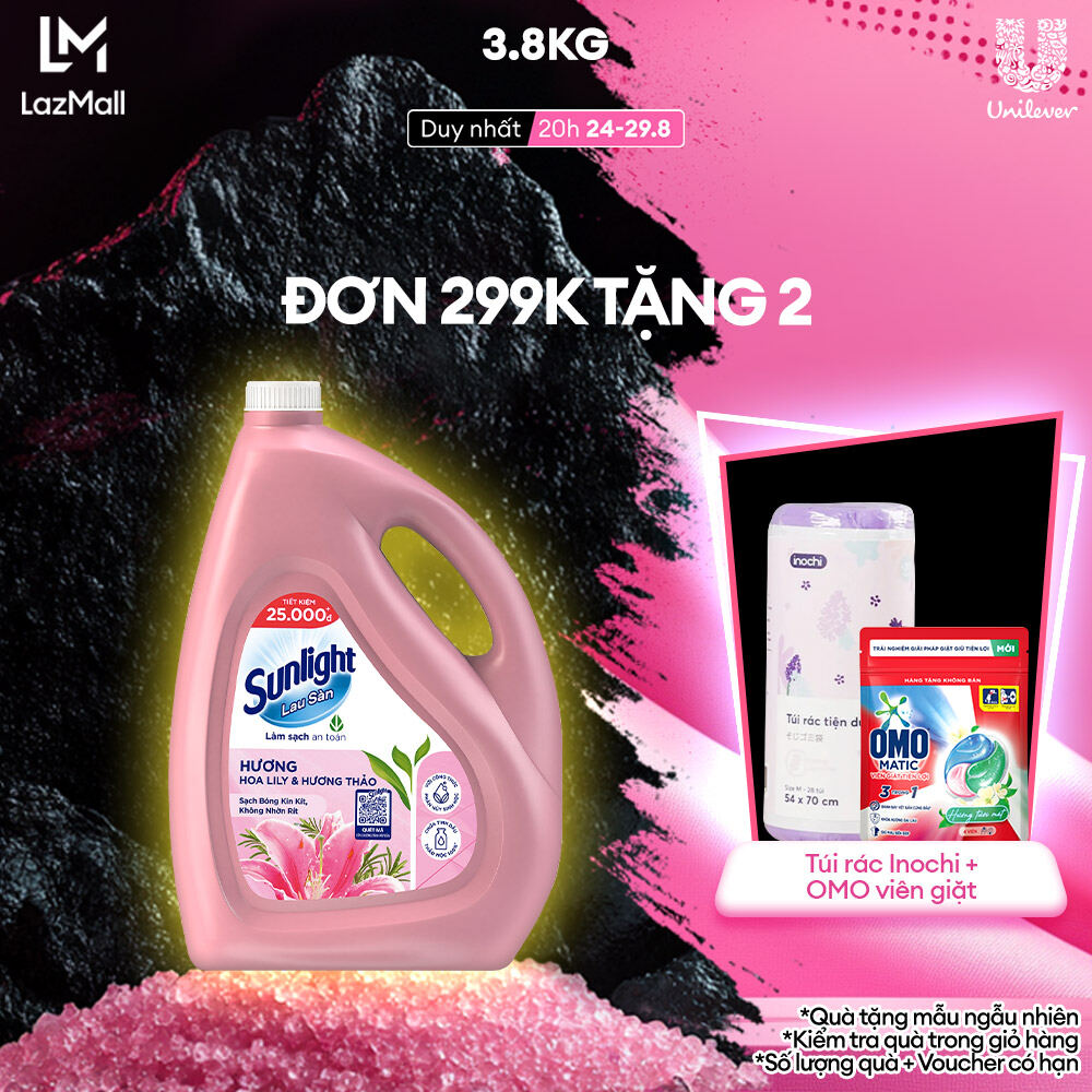 Nước lau sàn Sunlight Hoa Lily & Hương Thảo Chai 3.6kg | Tinh dầu Thảo mộc 100% | Hương thơm tinh tế