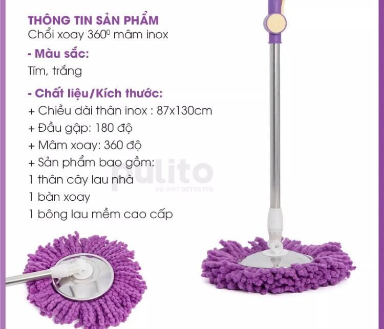 Cây lau nhà rời mâm inox 360°